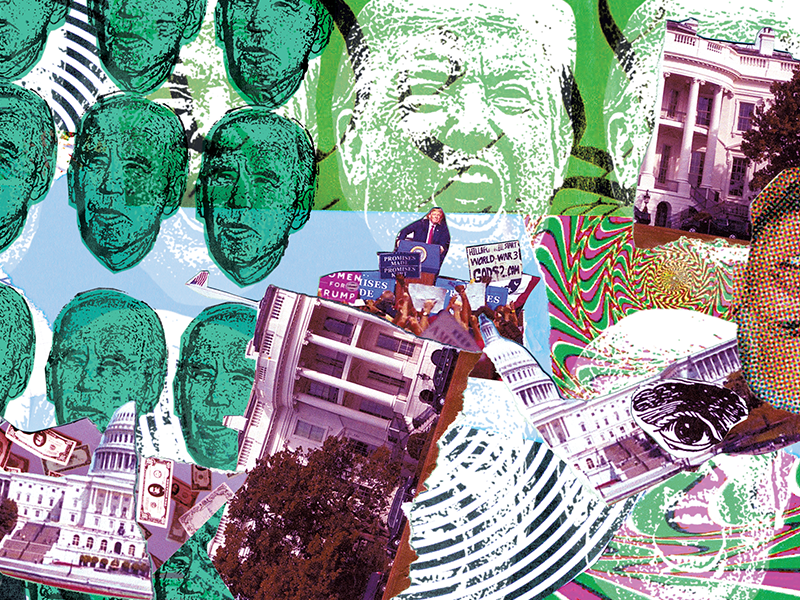 Photo collage of Biden versus Trump